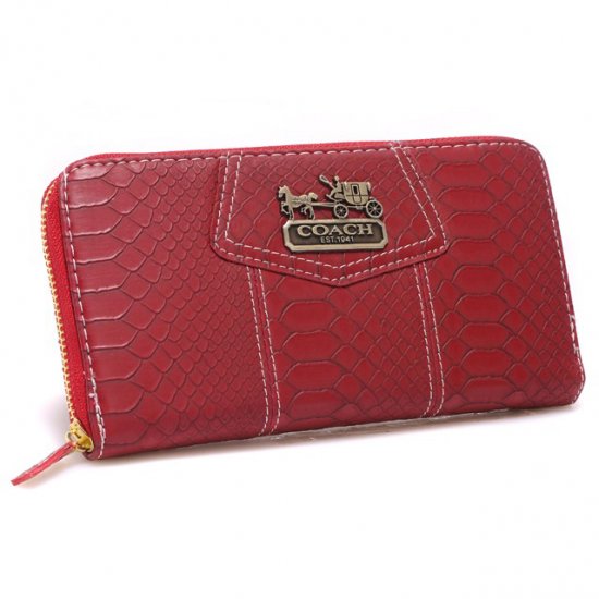 Coach Accordion Zip In Croc Embossed Large Red Wallets CCL | Women